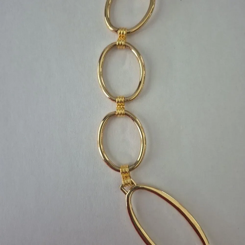 Gold Tone Metal Oval and Circle Chain Link Retro Waist Hip Belt 42 IN Total